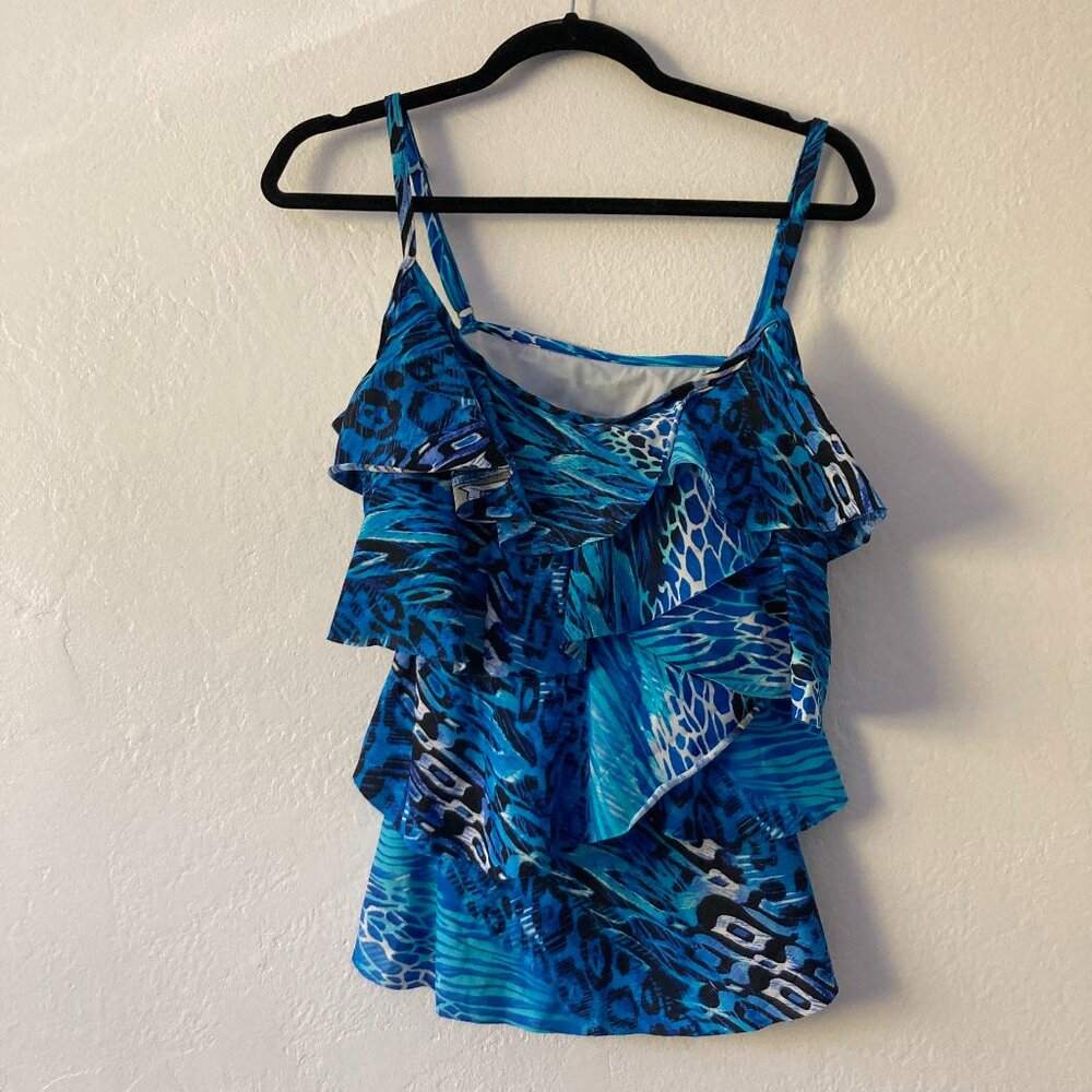 Miraclesuit Blue Ruffle Tankini Top Slimming Cruise Vacation Sculpting Beach